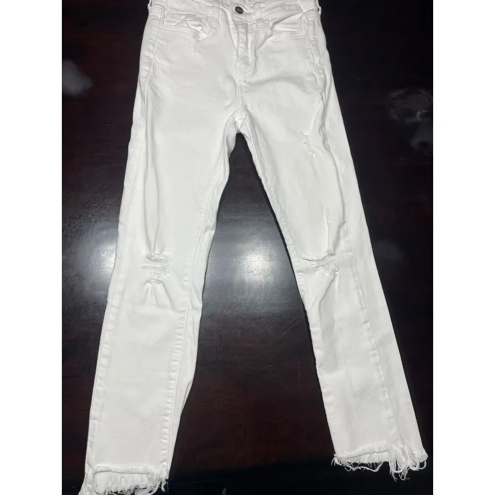 Vervet White Distressed Jeans Frayed Hem Casual Denim Pants Size 25 T-3